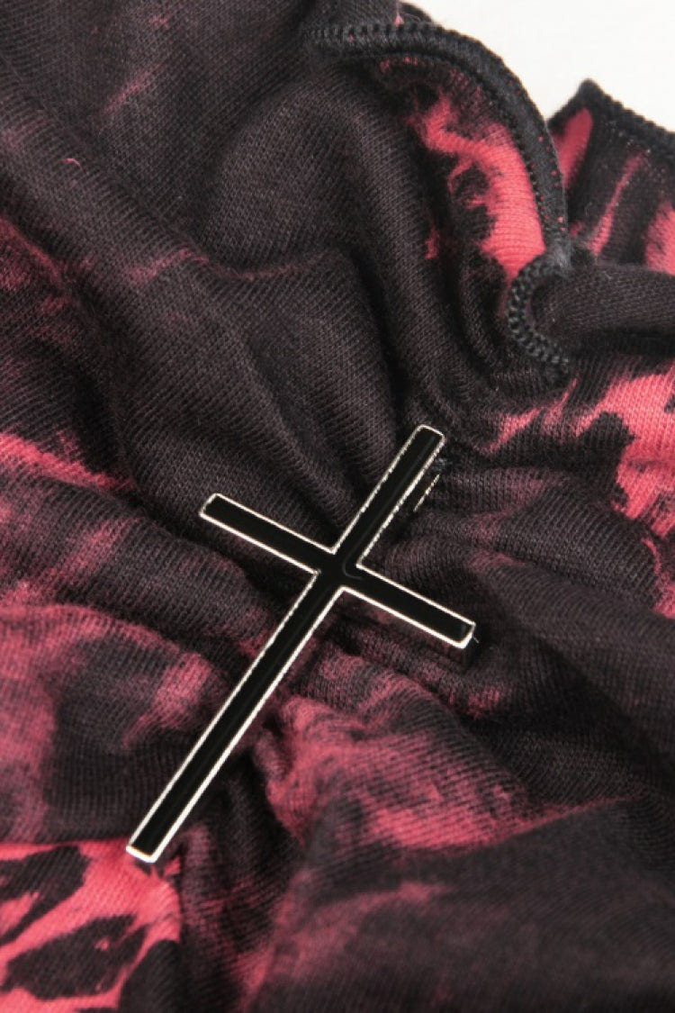 Black/Red Irregular Tie-dyed Patchwork Women's Punk Slip Dress - Product - 13