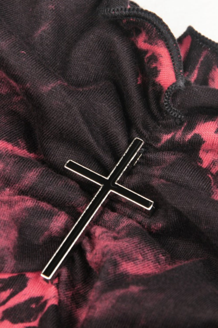 Black/Red Irregular Tie-dyed Patchwork Women's Punk Slip Dress - Product - 13