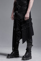 Black Rings Irregular Men's Gothic Skirt with Belts - Product - 2