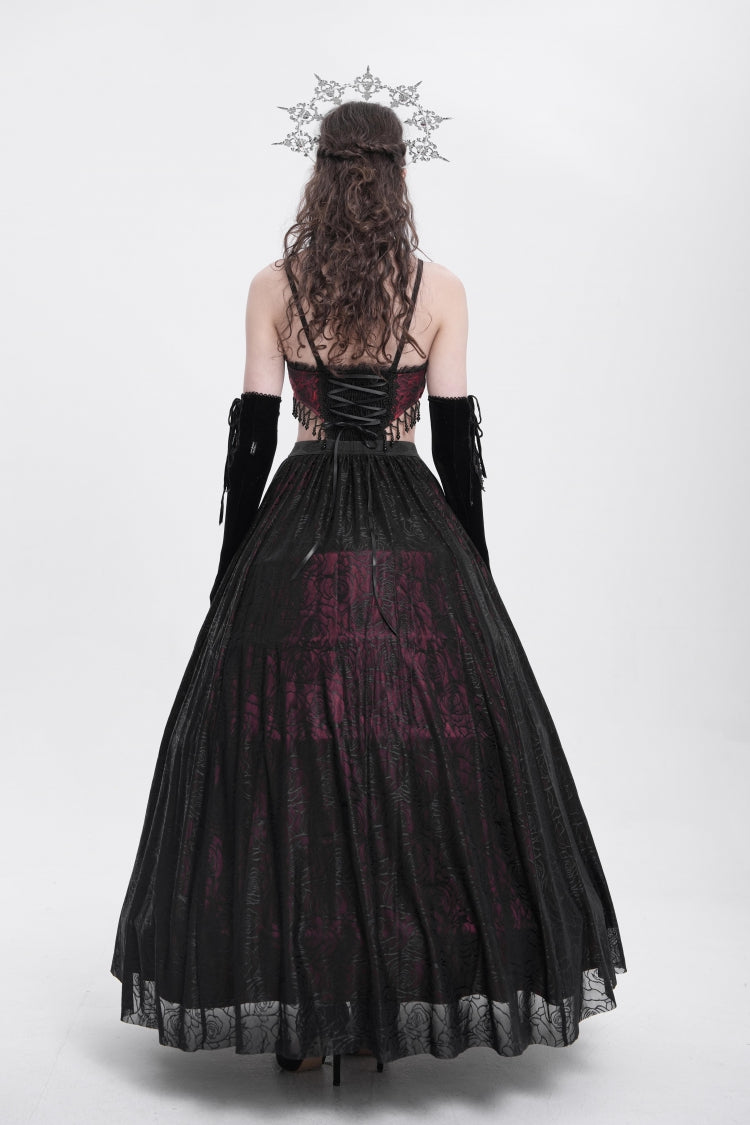 Red Jacquard Floral Embroidery Lace Ripped Women's Gothic Party Slip Dress - Product - 3