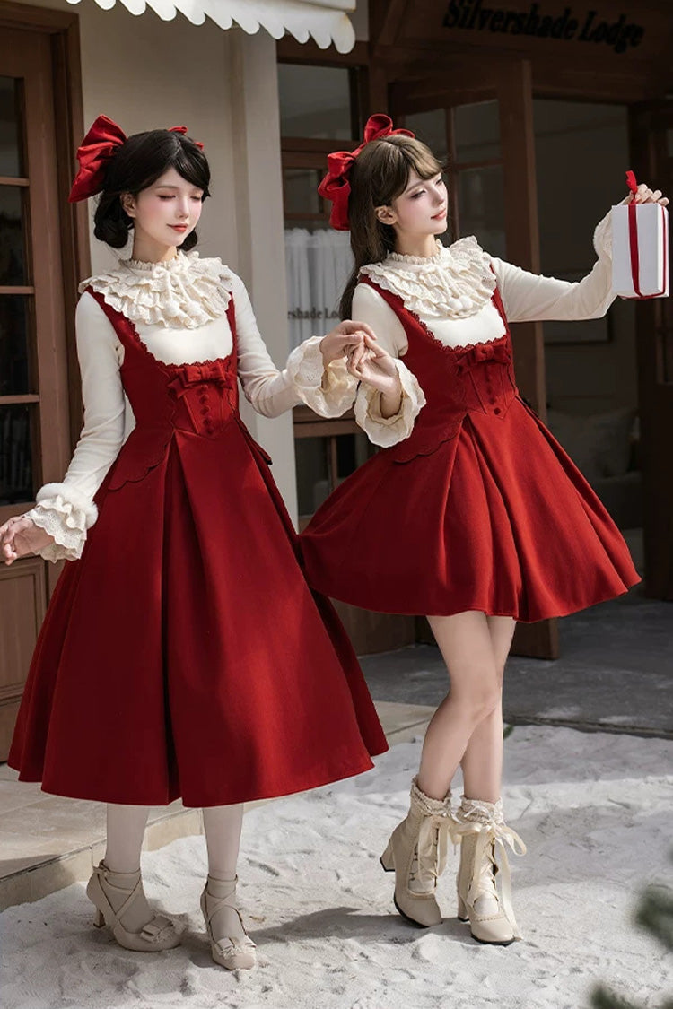 Red [Letters and Poems · Velvet Rose] Sleeveless Embroidered Bow Fishbone Classic Elegant Lolita Bandeau Dress 2 Versions - Product - 4