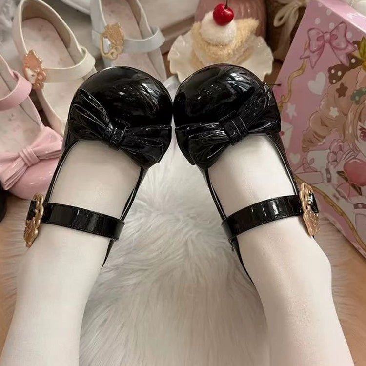 Cute Cat Element Single-Strap Buckle Round-Toe Bow Mary Jane Shoes 2 Heel Heights - Black(2.8cm) - 5