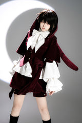 Red [Rabbit Hunt] Rabbit Ears Hooded Sweet Prince Handsome Ouji Lolita Coat - Product - 2