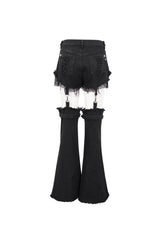 Black Segmented Splicing Old Fashioned Holes Flared Women's Punk Trouser - Product - 9
