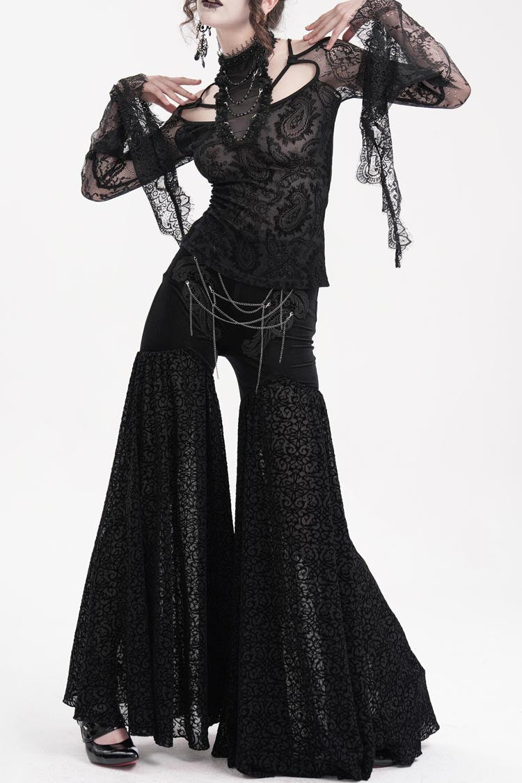 Black Chain Jacquard Floral Hollow Lace Women's Gothic Pants - Product - 5