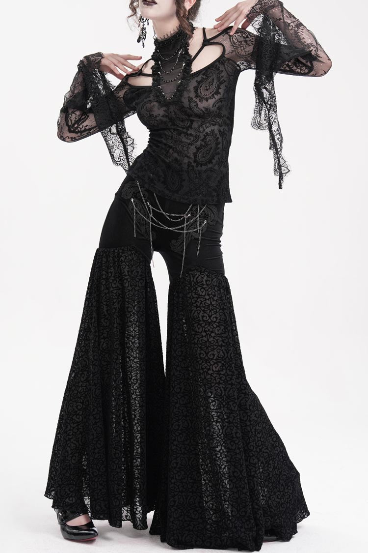 Black Chain Jacquard Floral Hollow Lace Women's Gothic Pants - Product - 5