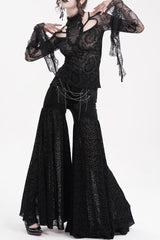 Black Chain Jacquard Floral Hollow Lace Women's Gothic Pants - Product - 5