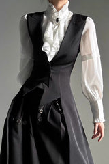 Black V Collar Sleeveless Slim Asymmetric Swallowtail Prince Gothic Ouji Lolita Long Vest - Product - 4