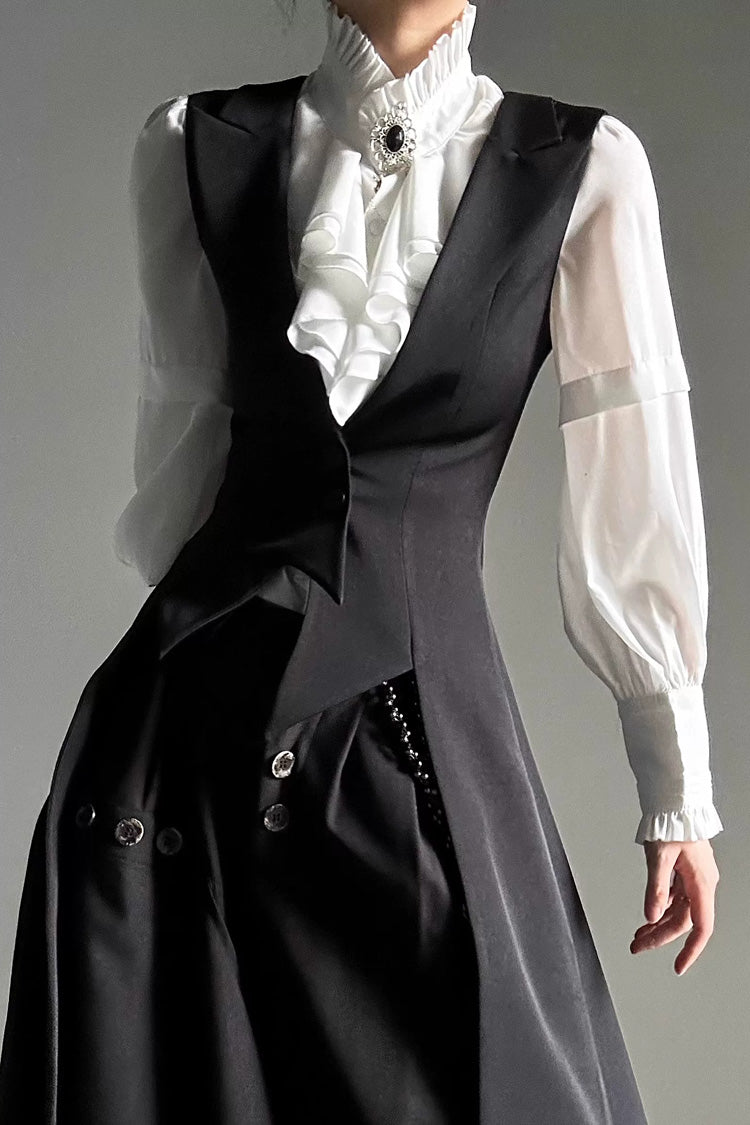 Black V Collar Sleeveless Slim Asymmetric Swallowtail Prince Gothic Ouji Lolita Long Vest - Product - 4
