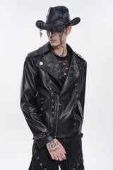 Black Lapel Collar Long Sleeves Studded Buckled Zippered Eyelet Women's Punk Jacket - Product - 10