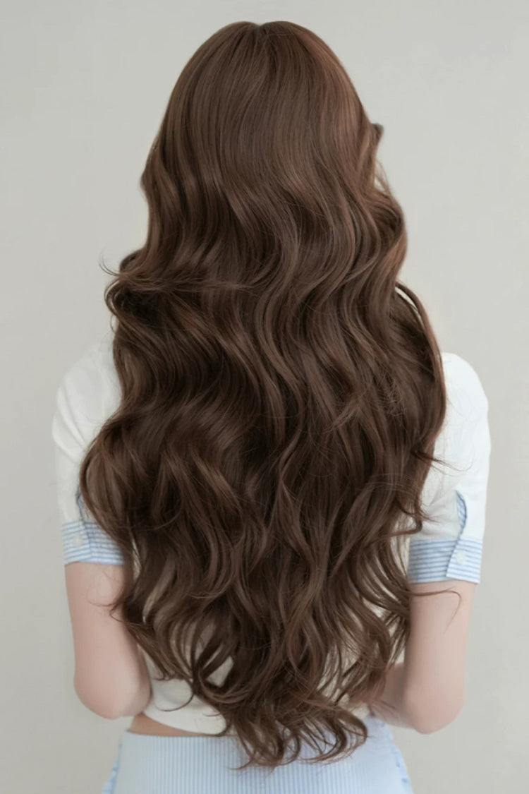 Chestnut Brown Center-Parted Big Wave Long Curly Daily Sweet Lolita Wig - Product - 3