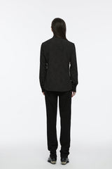 Black Lapel Collar Long Sleeves Jacquard Print Drawstring Lace-Up Men's Gothic Blouse - Product - 6