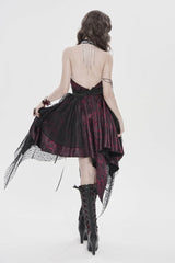 Black/Red Off Shoulder Sleeveless Multi-Layered Printed Lace Irregular Tassels Women's Gothic Dress - Product - 11