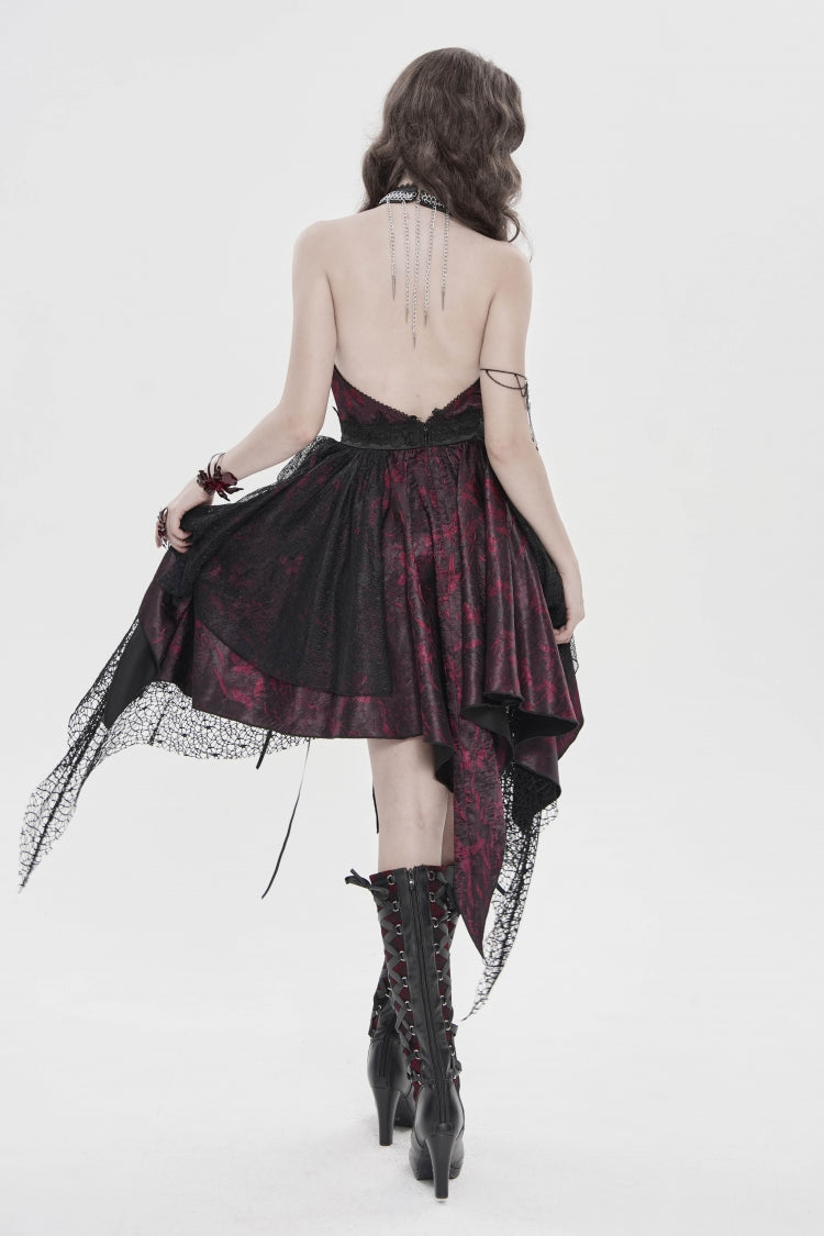 Black/Red Off Shoulder Sleeveless Multi-Layered Printed Lace Irregular Tassels Women's Gothic Dress - Product - 11
