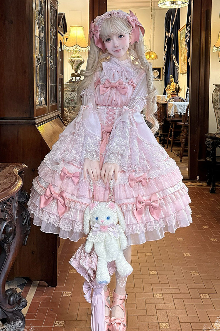 Pink [Little Lovetine] Multi-Layered Ruffle Bowknot Lace Sweet Gorgeous Lolita Jsk Dress - Product - 2