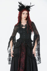 Black Women's Gothic Lace Flare Long Sleeve Crop Shrug - Product - 5
