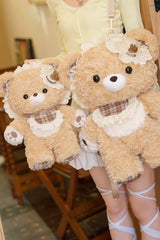 Brown [Little Bear Guli] Ruffled Plush Toy Sweet Lolita Backpack - Product - 13