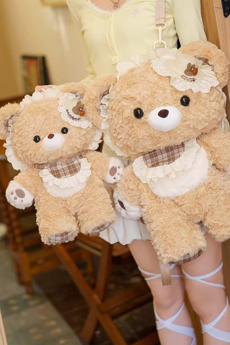 Brown [Little Bear Guli] Ruffled Plush Toy Sweet Lolita Backpack - Product - 13