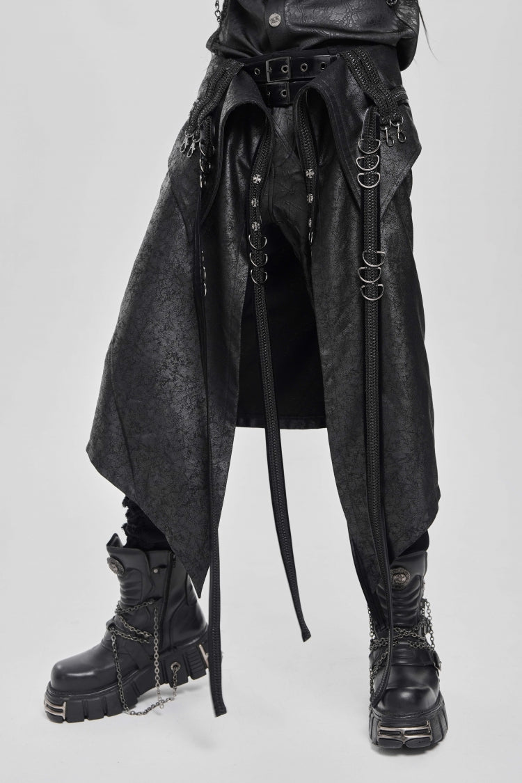 Black D-ring Buckle Zipper Men's Punk Skirt - Product - 4
