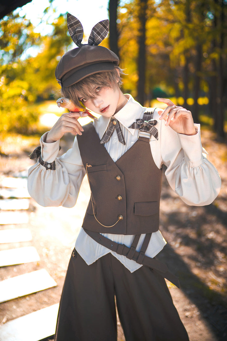 Coffee Brown Cute and Handsome Secret Morning Post Series Ouji Lolita Vest - Product - 8