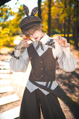 Coffee Brown Cute and Handsome Secret Morning Post Series Ouji Lolita Vest - Product - 8