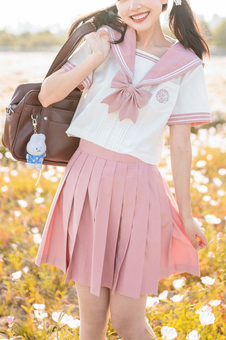 Pink College Style Sweet Japanese School Pleated Skirt - Pink - 1