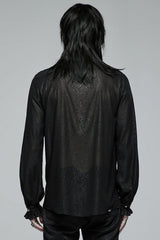 Black Stand Collar Ruffle Floral Embroidery Mens Gothic Blouse - Product - 3