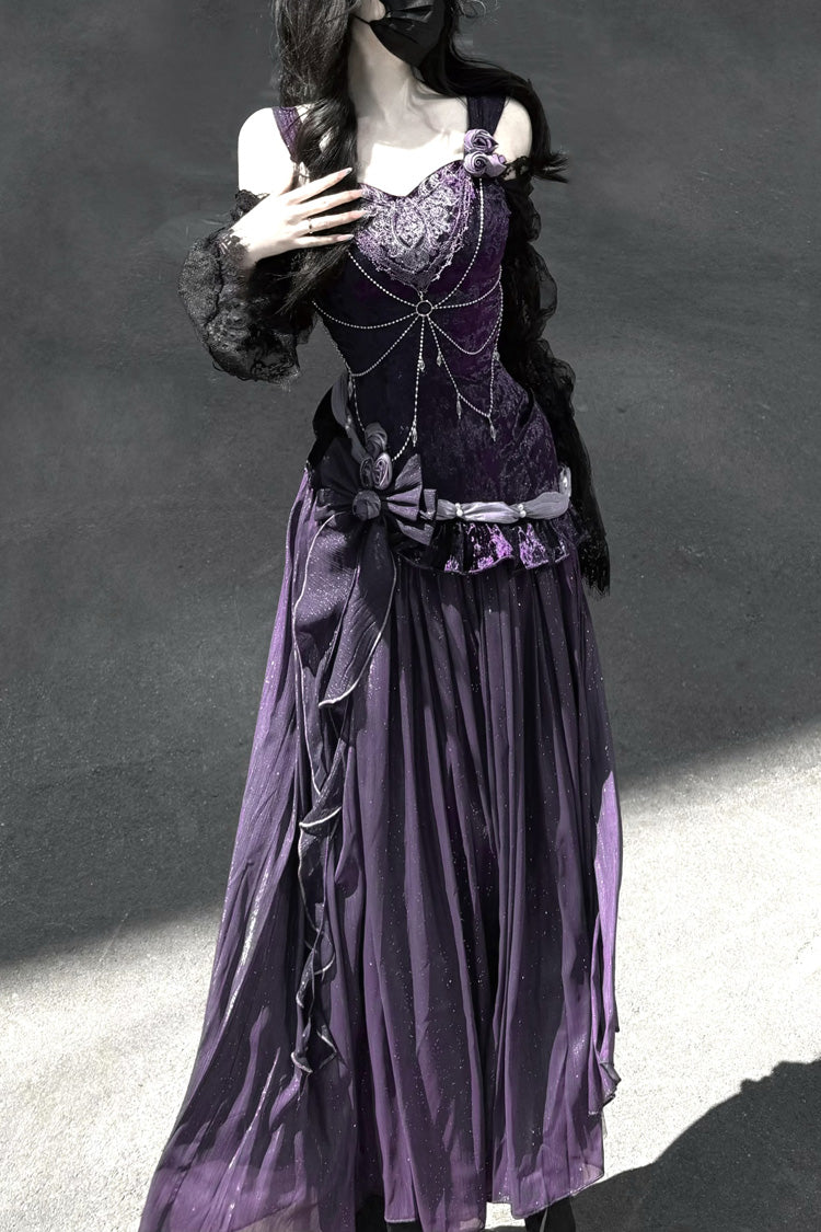Purple [Madame Butterfly] Ruffle Bowknot Lace Sweet Elegant Gorgeous Lolita Jsk Dress - Product - 15