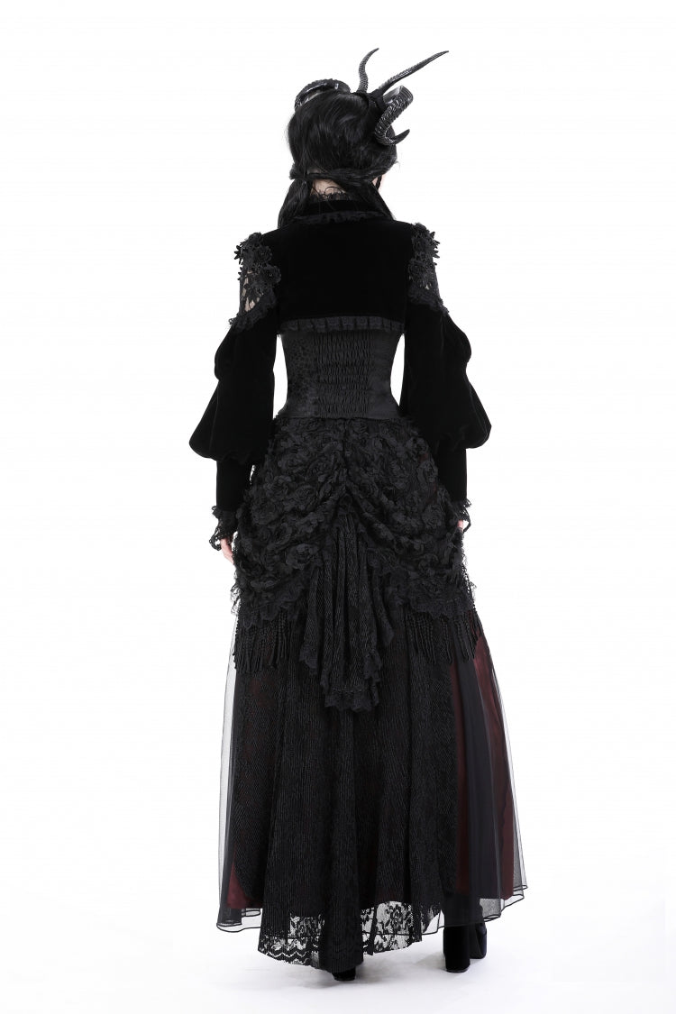 Black Long Lantern Sleeves Lace Spliced Velvet Women's Gothic Cape - Product - 13