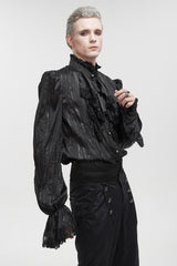Black Vintage Stand Collar Striped Collar Floral Lace Men's Gothic Shirt - Product - 2