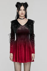 Black/Red Doll Collar Long Sleeves Gradient Embroidery Women's Gothic Prom Dress - Black/Red - 1