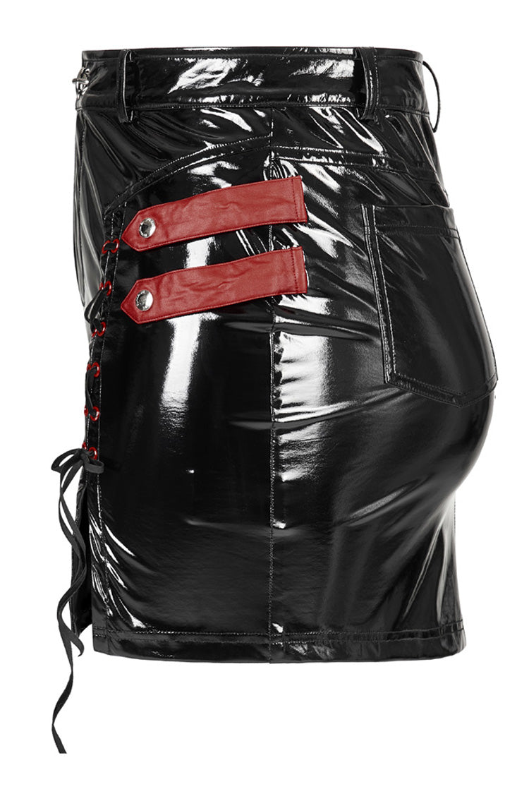 Black/Red Slim Fit Sexy Rock Stretch Bag Hip Slit Patent Leather Punk Women's Skirt - Product - 6
