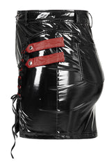 Black/Red Slim Fit Sexy Rock Stretch Bag Hip Slit Patent Leather Punk Women's Skirt - Product - 6