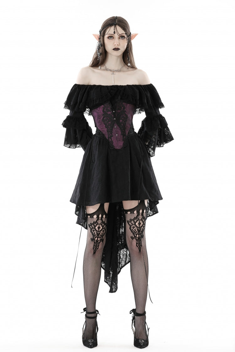 Purple Butterfly Embroidered Lace Women's Luxurious Royal Underbust Corset - Purple - 1
