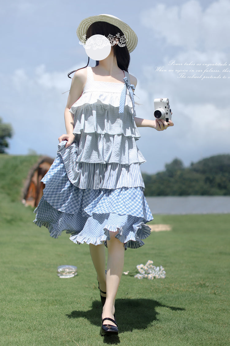 Blue [Go To The Beach] Multi-Layered Print Ruffle Holiday Sweet Lolita Jsk Dress - Product - 9