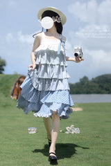 Blue [Go To The Beach] Multi-Layered Print Ruffle Holiday Sweet Lolita Jsk Dress - Product - 9