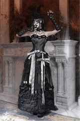 Black [Cupid’s Magic Box] Basel French Ruffle Embroidery Bowknot Lace Gothic Elegant Lolita Long Skirt - Product - 2