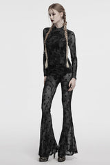 Grey Moon Print Mesh Ruched Women's Gothic Blouse - Product - 4