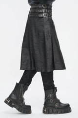 Black Print Chain Multi Buckle Men's Gothic Skirt - Product - 3