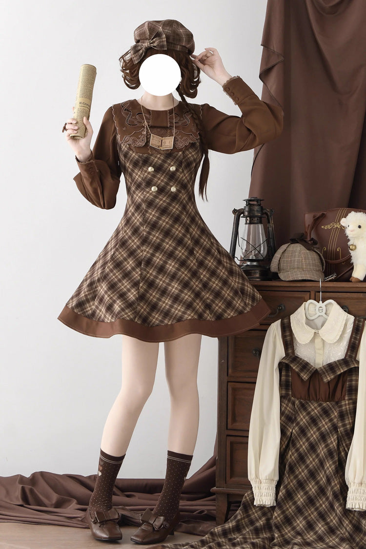 Brown [Broken Pocket Watch] Sleeveless Printed Classic Lolita Bust-Support Jsk Dress - Brown(Short JSK) - 6
