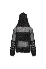 Black Segmented Mesh Matching Chain Women's Punk Hooded Sweater - Product - 10