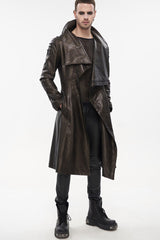 Brown Punk Exaggerated Large Collar Design Thick Rope Decoration Handsome Slim Long Men's Coat - Product - 2