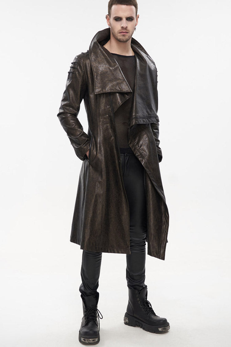 Brown Punk Exaggerated Large Collar Design Thick Rope Decoration Handsome Slim Long Men's Coat - Product - 2