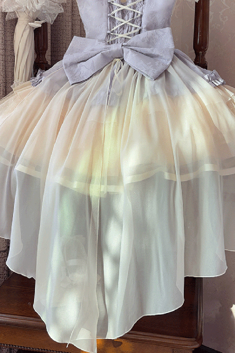 Purple/Ivory Dance of Time Triple-Layered Ballet Style Bowknot Lace-Up Sweet Lolita Jsk Dress - Product - 8