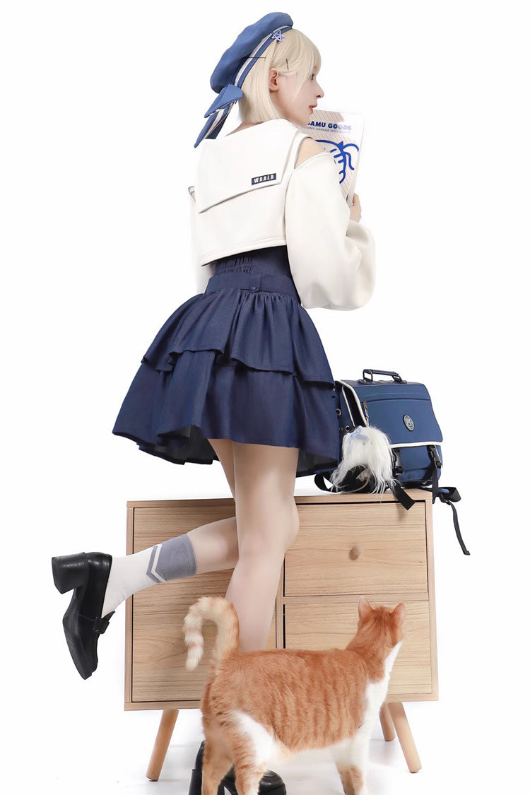 Dark Blue Double Layer Ruffle Sweet Lolita Jsk Dress - Product - 7