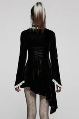 Long Trumpet Sleeves Stitching Lace Irregular Asymmetric Women's Gothic Dress 2 Colors - Product - 11