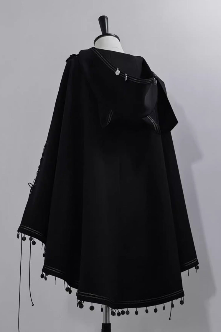 Black [Black Cat] Embroidery Cat Ears Hooded Ouji Gothic Prince Handsome Lolita Cloak - Product - 10