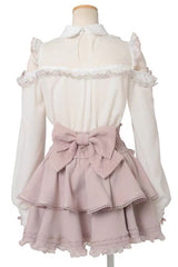 Sweet Lapel Collar Off Shoulder Long Sleeves Bow Spliced Lace Plus Size Japanese Lolita Blouse 3 Colors - Product - 10