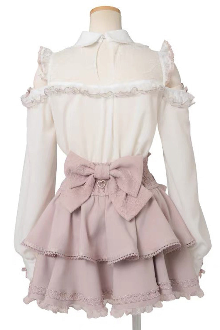 Sweet Lapel Collar Off Shoulder Long Sleeves Bow Spliced Lace Plus Size Japanese Lolita Blouse 3 Colors - Product - 10