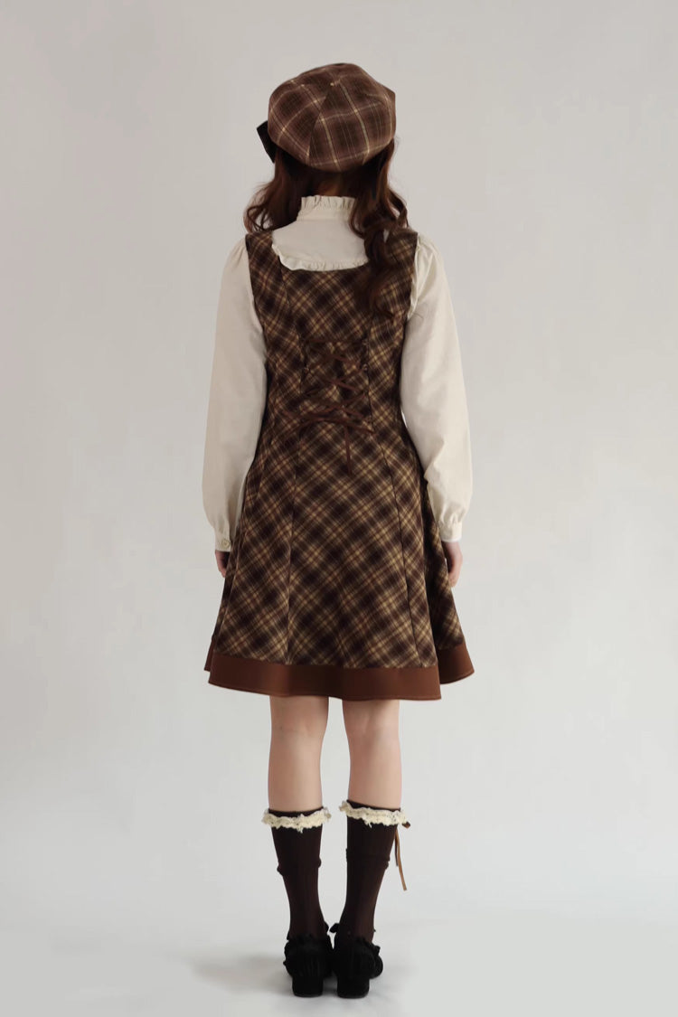 Brown [Broken Pocket Watch] Sleeveless Printed Classic Lolita Bust-Support Jsk Dress - Product - 14